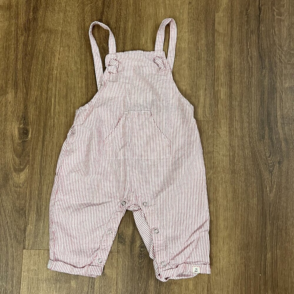 Me & Henry Ahoy Woven Red Stripe Overalls Sz 9/12M